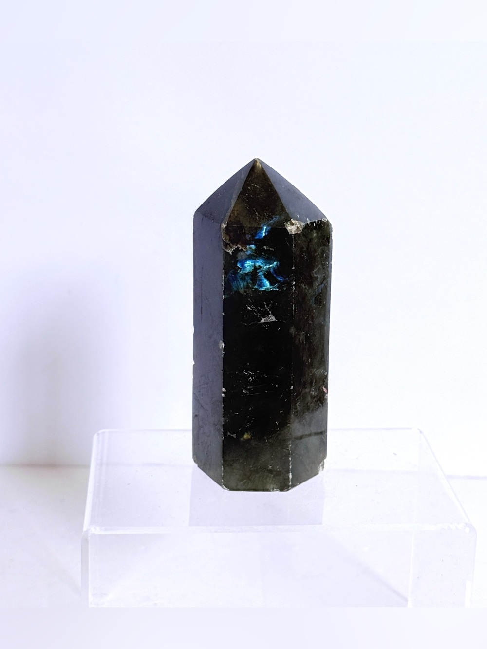 Labradorite Tower Obelisk – Blue Flash Polished Crystal Point 4.5”